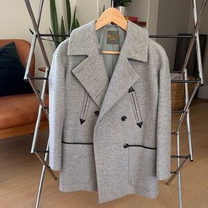 Gray Double-Breasted women’s coat with leather details
